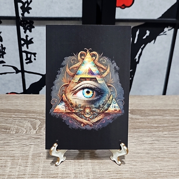 4x6 All Seeing Eye Pyramid Fantasy Illuminati Watercolor Oil Painting Print - Picture 2 of 4